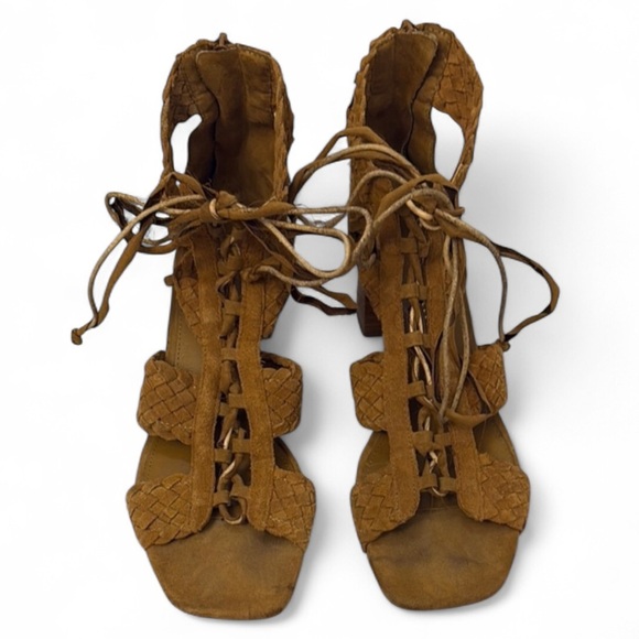 Zara Basic Women's Tan Lace-Up Sandals size 38 Cottagecore Fairy Y2K - Picture 1 of 6